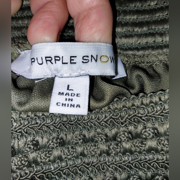 Purple Snow Off-the-Shoulder Boho Romper Size Large Olive Green - Picture 8 of 11